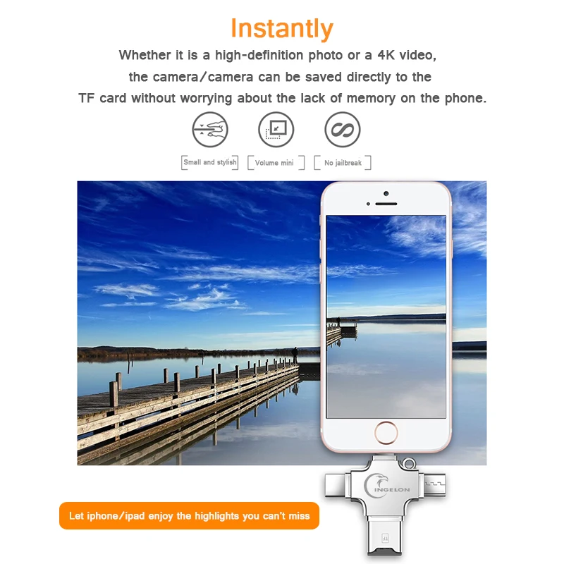 Ingelon Metal 4 in 1 SD Card Reader microsd memory OTG Card adapter for iphone ios 4