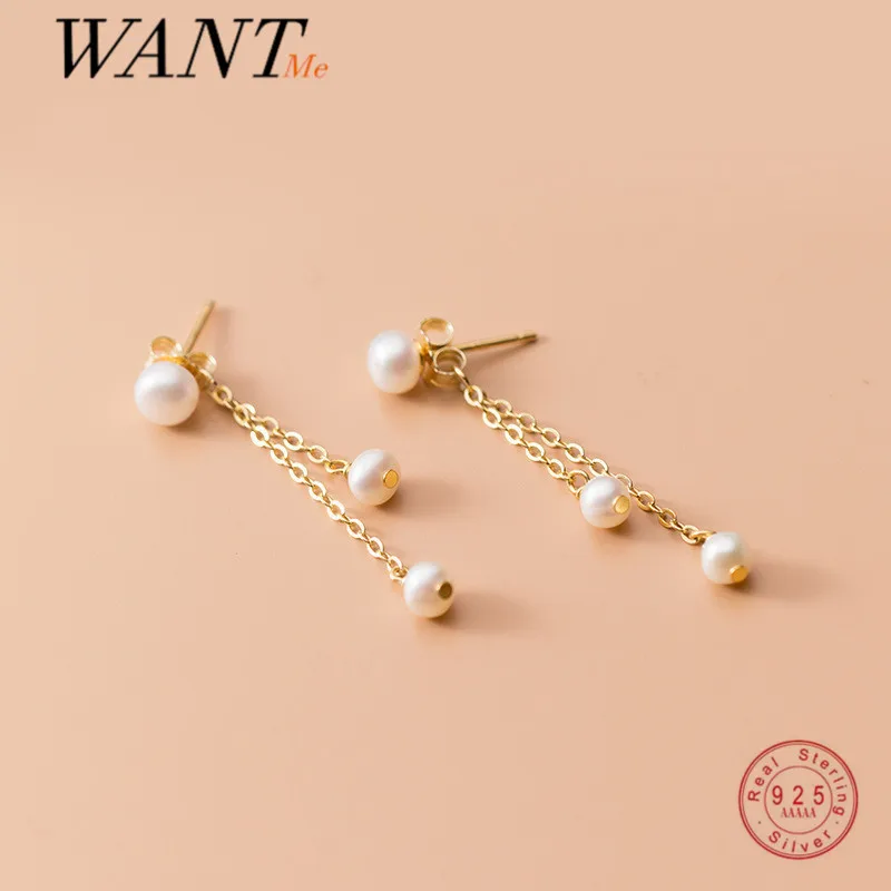 Женские серьги с цепочкой WANTME из 925 серебра пресноводный барочный жемчуг пробы