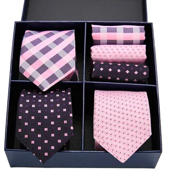 

Male Bussiness Pink set silk tie 3 types Palid Gometric man7.5 cm tie gift box set For Wedding Party men tie&handkerchief GL-20