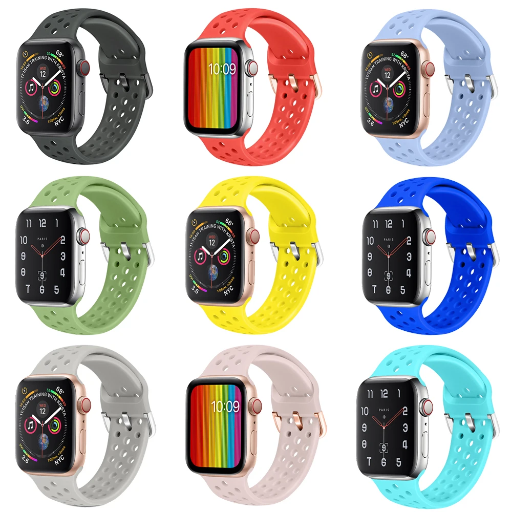 Спортивный силиконовый ремешок для apple watch, ремешок для apple watch, 42 мм, 38 мм, iwatch, ремешок 44 мм, 40 мм, модный браслет для часов 5, 4, 3, 2
