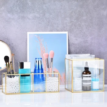 

Nordic Gold Grid Glass Flip Storage Tank Box Luxury Modern Cosmetics Storage Box Container Micro-Landscape Flower Room