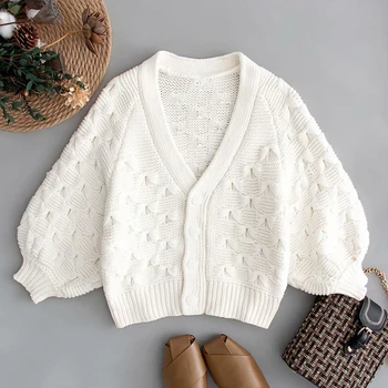 

FORYUNSHES Women Vintage White Cardigan Jumper Lady Crop Woman Short knitted coat Women's Korean Sweaters 2020 New Autumn