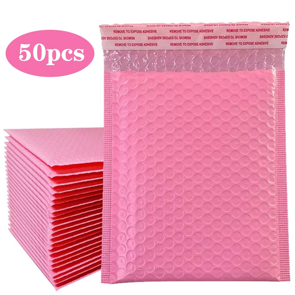 50 unids/pack anuncio publicitario de la burbuja acolchado sobres A4 A5 sobres de correo de auto-sello de rosa