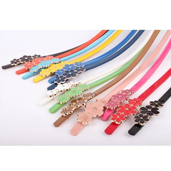

12 Color Plum Blossom Buckle Belt Patent leather Candy Colors Fine Waistband High Quality Belt Women's Pants Dresses Accessories