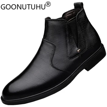 

Fashion men's winter boots casual genine leather cowhide shoes male autumn ankle boot man plush waterproof chelsea boots for men