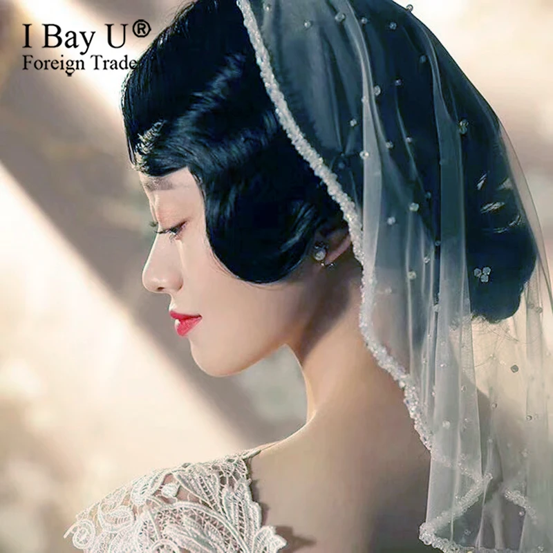 Новое поступление с украшением в виде кристаллов bead edge белый Короткие свадебная фата цвета слоновой кости один Слои бисером свадебная фата