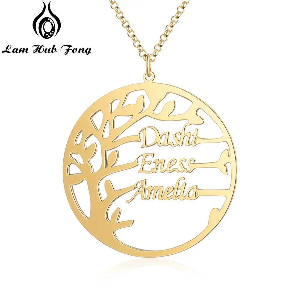 3 Names Gold Color Персонализированное семейное дерево, ожерелье для мамы, заказное имя, Очаровательное ожерелье для женщин, 925 пробы Серебряное ювелирное изделие(Lam Hub Fong - Цвет камня: 3 Names Gold Color