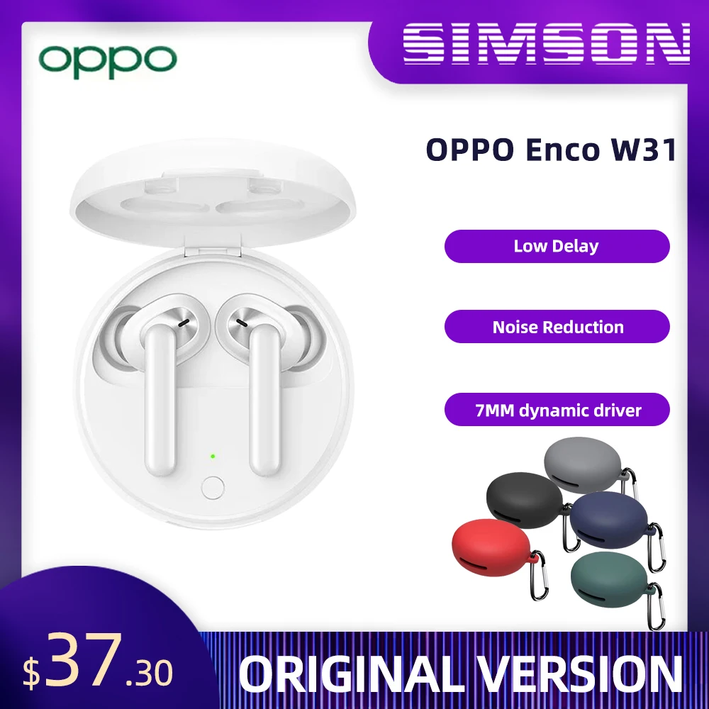 OPPO Enco W31 Original TWS Earphones Bluetooth Low Latency Wireless IP54 Waterproof Headsets For Apple Huawei Xiaomi OPPO