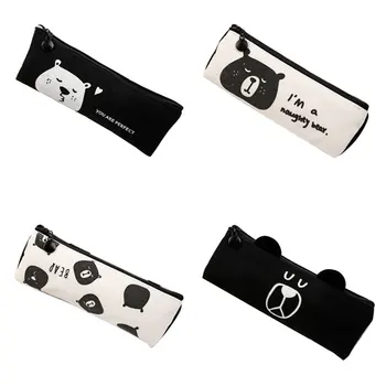 

Stationery Cases Stationery Bag Zero Wallet Bear Shape Zipper Pouch Pencil Zipper Black Cubs Canvas Briefcase Student