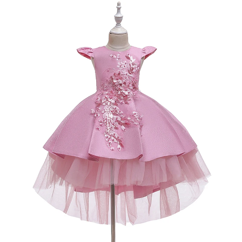 smocked baby dresses Pink Girls Dresses For Wedding Tulle Lace Long Girl Dress Party Christmas Dress Children Princess Costume For Kids New 2021 boutique baby dresses