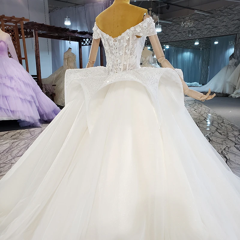 HTL2167 White Bra Flower Dress Bridal Banquet V-neck Frill Shiny Beaded 2021 New Wedding Dress Skirt платье на свадьбу 2021 4