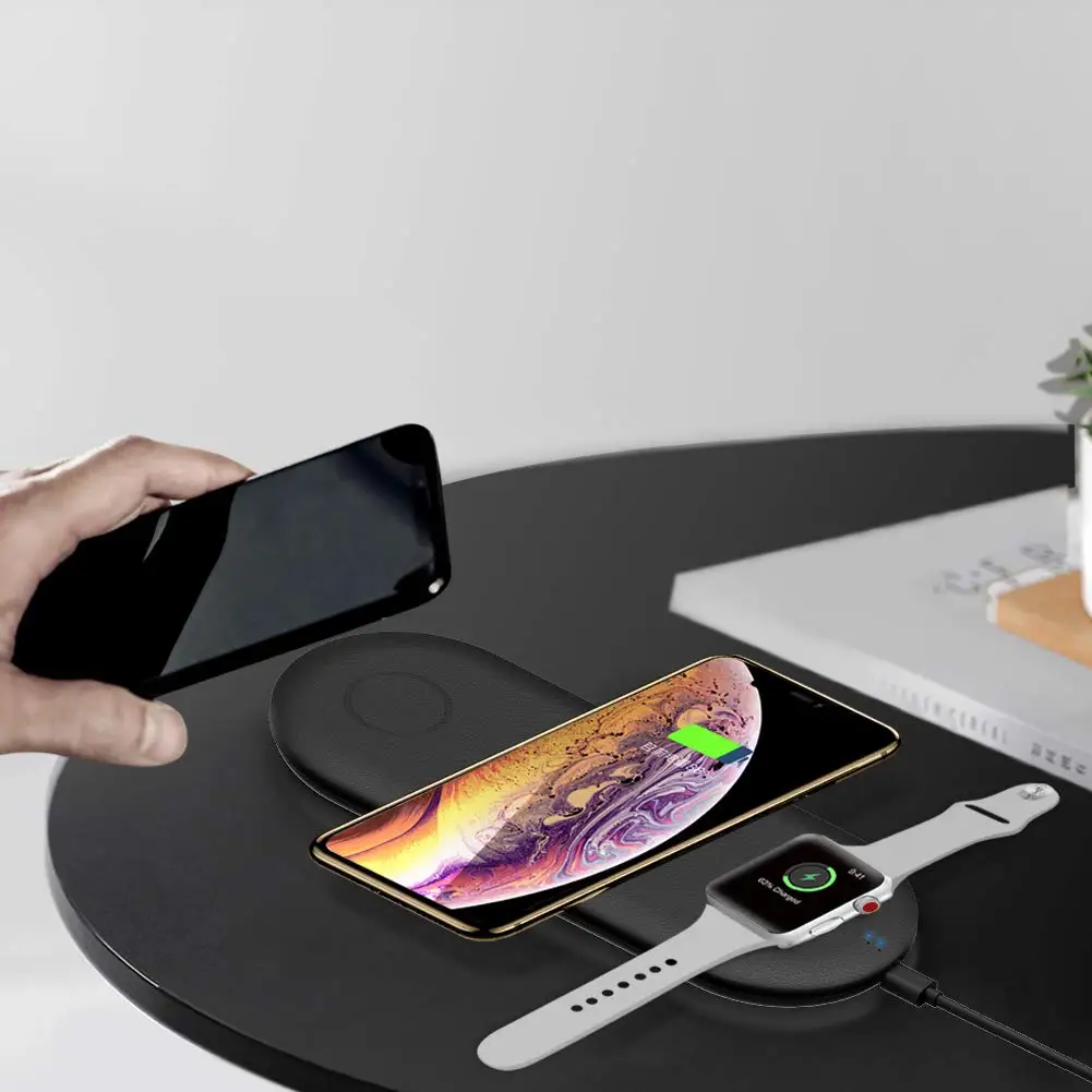 3 в 1 Зарядная панель совместима с Apple Watch, Airpods, iPhone XS MAX XR X 8 Plus Qi Беспроводная зарядка Настольная панель