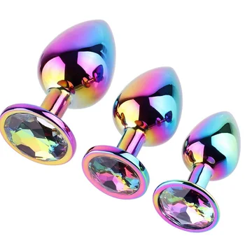 Huge heavy small medium large size set pink rainbow heart jewerly Crystal Metal anal beads butt plug insert p spot ass dildo 4