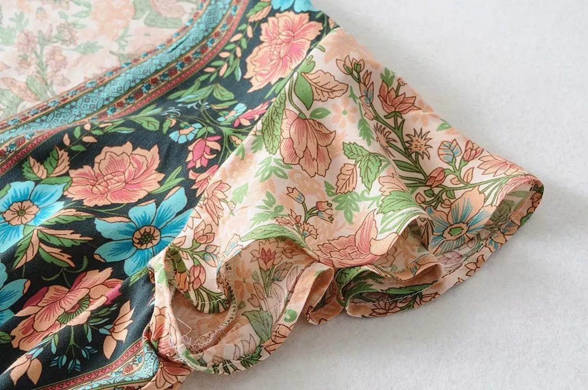Boho королев для женщин с цветочным принтом и v образным вырезом из искусственного