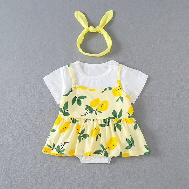 New Infant baby Girl Clothing Summer Short Sleeved Lemon Print Casual