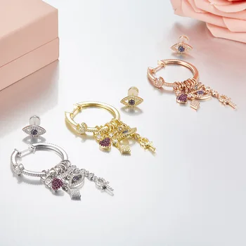 

Fashion lucky charm earrings with heart moon charms 925 sterling silver jewelry monaco style women girls gold color eye earrings