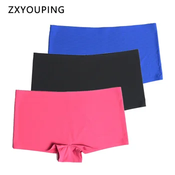 

3Pcs/Lot Women Boyshort Seamless Sexy Panties Solid Color Mid Rise Ice Silk Underwear XS-L EU Size Plus Size Lingerie Intimates