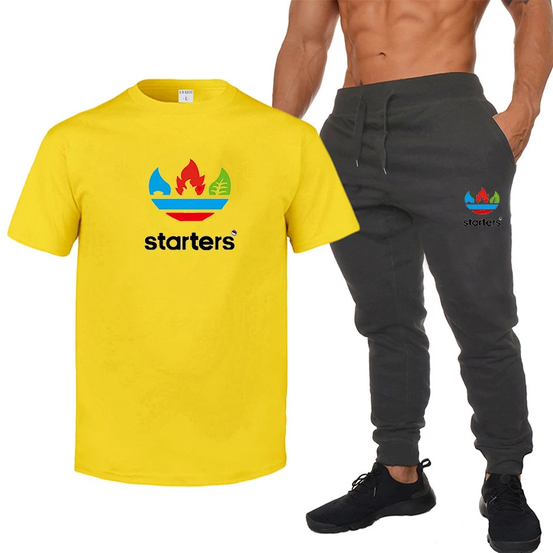 60% OFF Olevo Cotton Mens Tracksuit Short Sleeve Tops Sweatsuits Small Feet Long Sport Pants 2 Piece Set Mens Clothing Cool Printed Suit