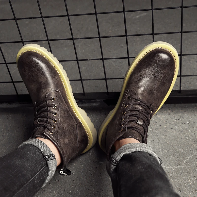 Winter Retro Men Boots Top Quality Genuine Leather Boots Men Winter Ankle Boots Fashion Platform Men Shoes plush snow boots s5