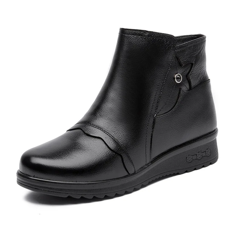 

2022 New Fashion Classic Mother Shoes Winter Ankle Boots Warm Comfortable Genuine Leather Boots Flat Casual Shoes Woman Boots