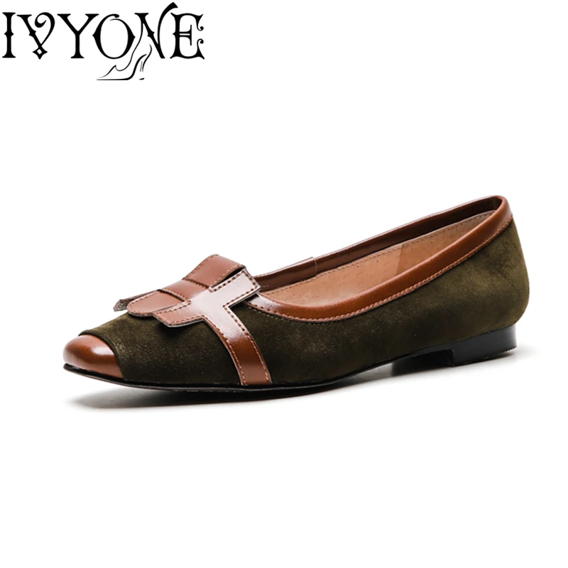 

High Quality Ladies Loafers Kid Suede Genuine Leather Inner Flats Mixed Colors Square Toe Fashion Single Shallow Shoes Big Size