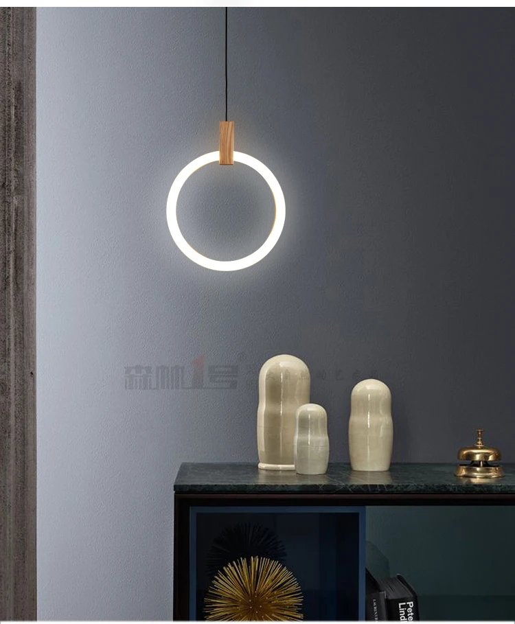 Современный светодиодный подвесной светильник в скандинавском стиле с деревянными люстрами для гостиной, спальни, лестничное освещение, кольцевые подвесные светильники
