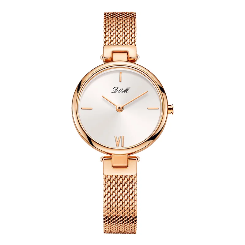 Marca de Luxo Relógio de Pulso à Prova Mulheres Relógios Quartzo Minimalismo Moda Casual Feminino Dwaterproof Água Ouro Aço Reloj Mujer G-1267g-7m2 Dom