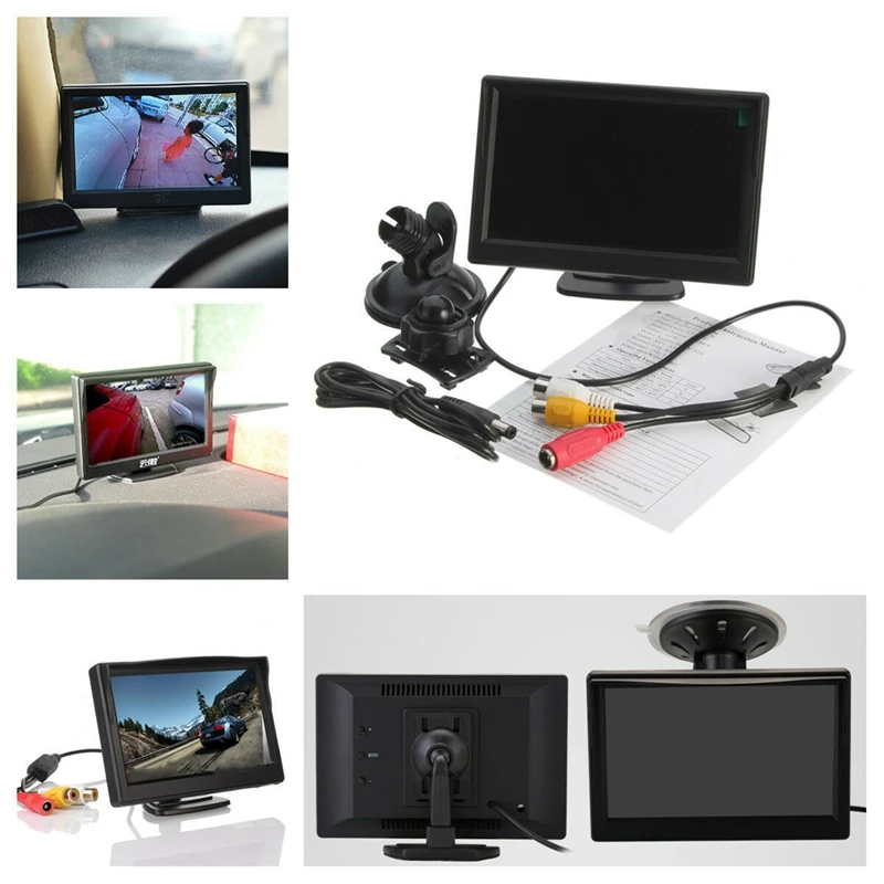 5 дюймов TFT lcd монитор заднего вида+ 2 стойки для камеры заднего вида VCR DVD