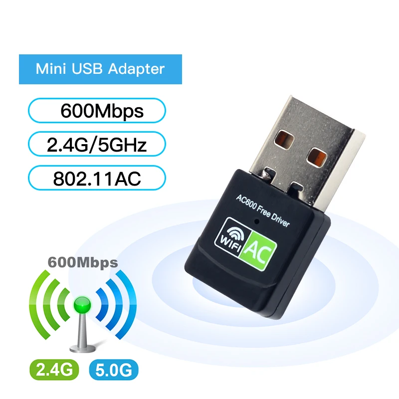 Wireless USB WiFi Adapter 600Mbps 5.8GHz+2.4GHz USB Wifi Receiver Wireless Network Card Dual Band 802.11b/n/g/ac Lan Wifi Dongle