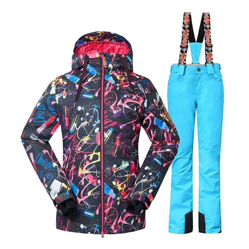 Fashion Black Women's Snow Suit sets 10K waterproof windproof outdoor sports wear snowboarding Costume Snow pants+ ski outfit - Цвет: picture jacket pant