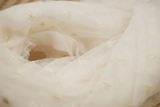 

hot Sale Soft Dot Gauze Lace Beige French Lace fabric Lovely Floarl Lace Cotton Fabric by Yard