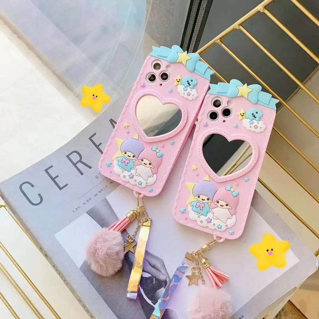 Kiki Lala Little Twin Stars Mirror Couple cartoon Silicone Case iPhone case For 11 Pro MaX XR XS Max X 8 7 Back Cover | Мобильные