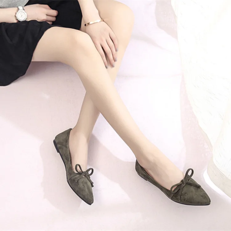Korean-style New Style Suede Pointed-Toe Bow Fashion Shallow Mouth Flat Keel Thin Shoes Four Seasons WOMEN'S Shoes Work Sho