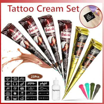 

Henna Tattoo Temporary Cream Hand Painted Cream Waterproof Tattoo Set 6 Pieces Tattoo Cream + 23 Pieces Body Art Tattoo Template