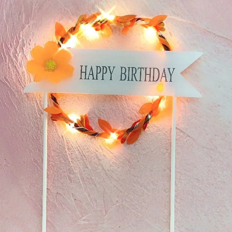 1 шт., светодиодный цветочный венок, топпер для торта, крылья лося, кекс, сделай сам, топ для торта, флаги для дня рождения, вечеринки, свадьбы, Нового года, декор для детского душа, принадлежности - Цвет: Led Orange