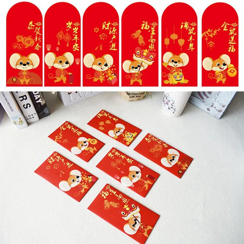 6 шт./компл. китайский год красный конверт для денег года, бело-серые кисточки пакет мешки