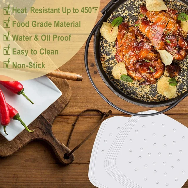 200 Sheets of 8 Inches Air Fryer Liner Perforated Baking Parchment Oven Steamer Non-Stick Steaming Paper 3