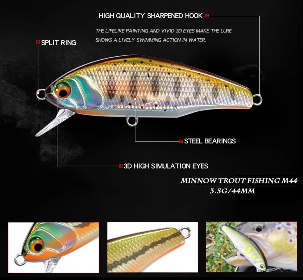 Mises 4,4 см 3,5 г 12 цветов Мини Тонущая бионическая блесна приманка 3D глаза искусственная пластиковая жесткая приманка Рыбная приманка вобблер