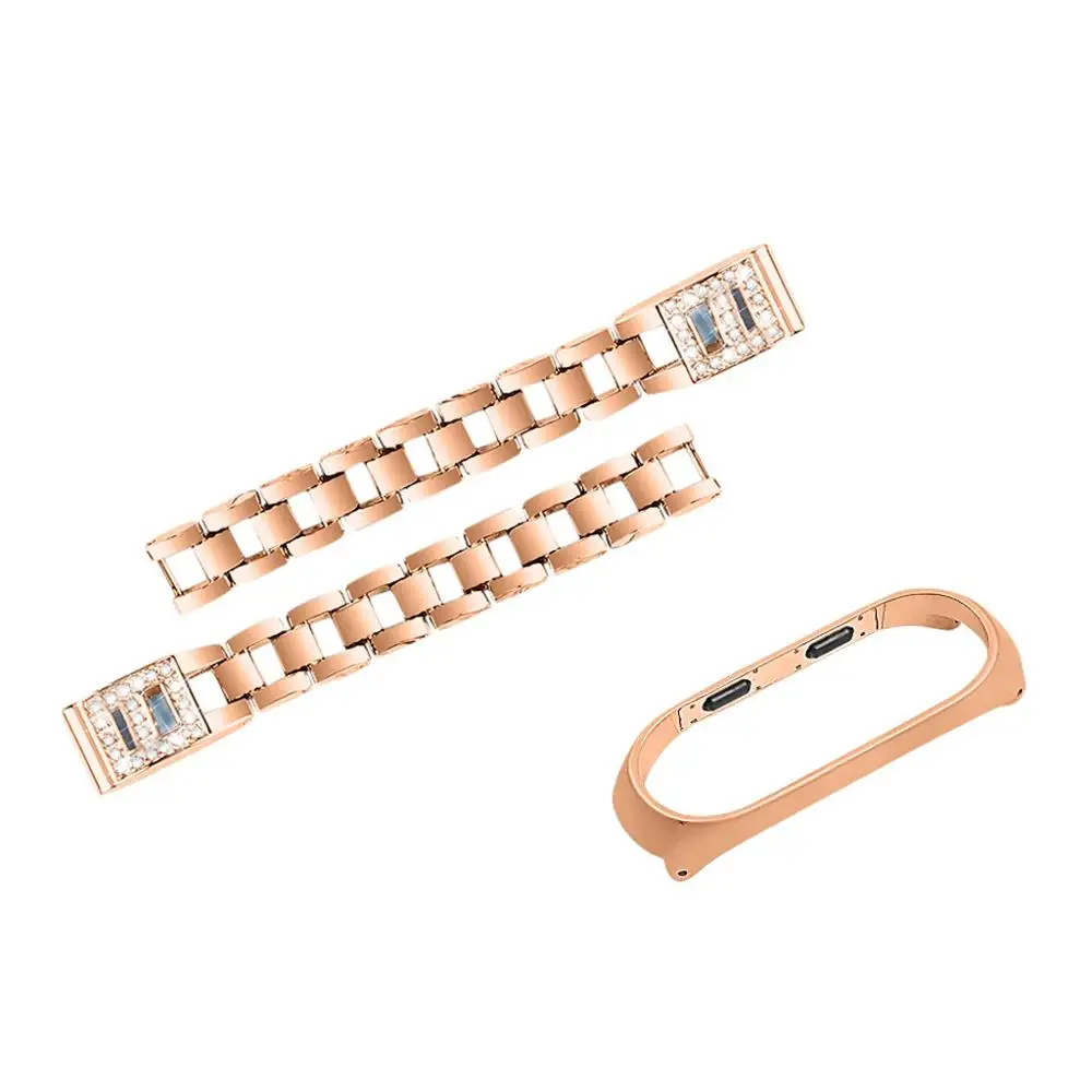 RG Replacement Diamonds Stainless Steel Watch Band Bracelet For Xiaomi Mi Band 3 4 Smart watch Bracelet Wearable accessories#1011 - Цвет: RG