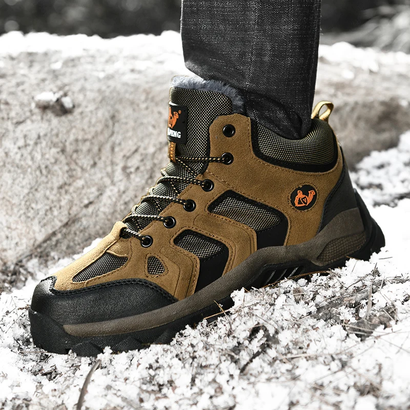 Large Size Outdoor Ankle Boots Men Snow Boots Fashion Lace Up Casual Sneakers Leather Winter Cowboy Footwear Hiking Shoes Spring