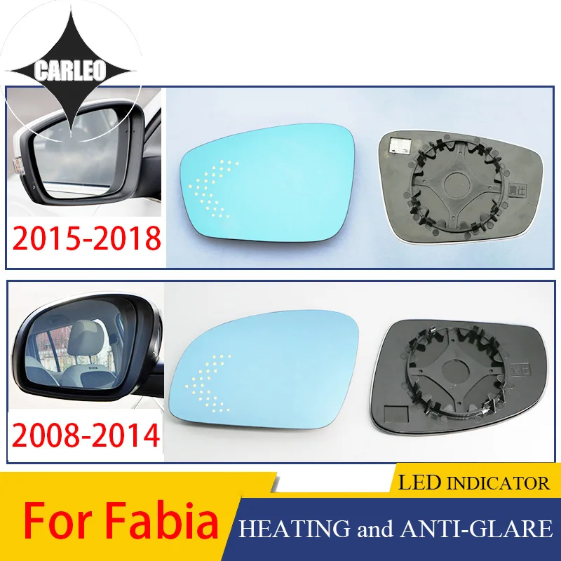 

Боковые зеркала автомобиля зеркало заднего вида объектив для Skoda Fabia 2008-2018 синий Стекло большой угол обзора с подогревом Функция и светодиод...