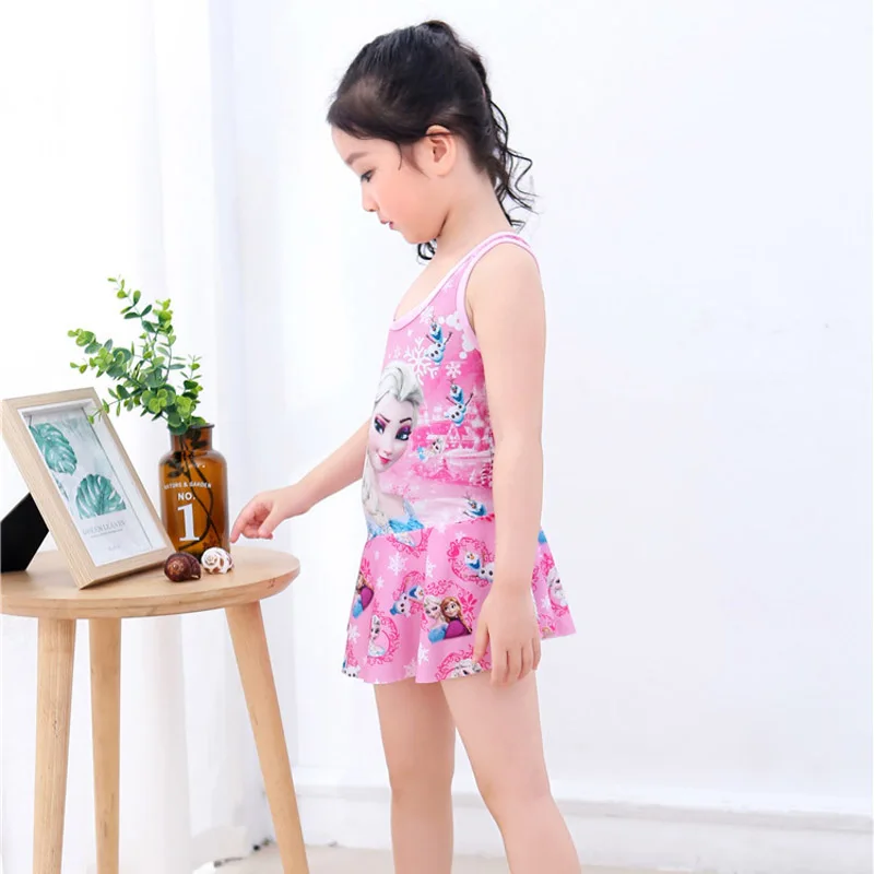 Baby Girls Swimsuit One Piece Elsa Princess Dress Stretch Cartoon Pattern Bathing Suits Swimwear Bikini Beach Wear