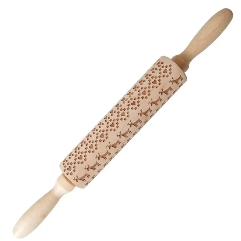 

Christmas Snowflake Elk Wooden Rolling Pin Dough Engraved Roller for Baking Support Dropshipping