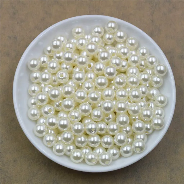 50-400Pcs/bag With Hole ABS Imitation Pearl Bead 4/6/8/10/12MM Round Plastic Acrylic Spacer Bead for DIY Jewelry Making Findings Beige