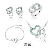 

Fine JewelryQiLeSen Women's Fashion 925 Sterling Silver Jewelry, Austrian Aquamarine Crystal Wedding Heart Heart Set s046