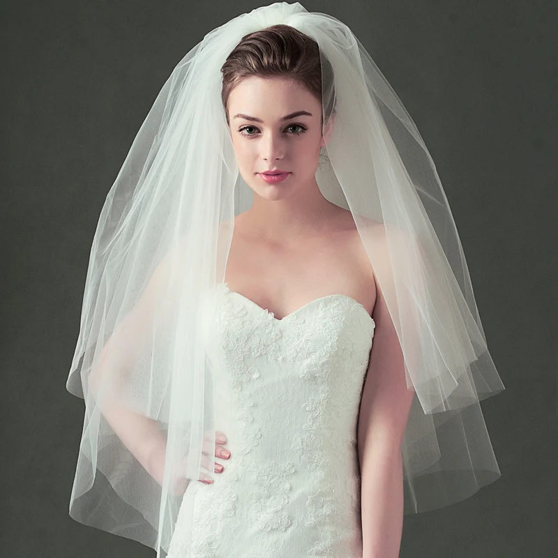 

White Tulle 75 CM Short Wedding Veils With Comb 2020 Two Layers Puffy Women Hair Bridal Accessories