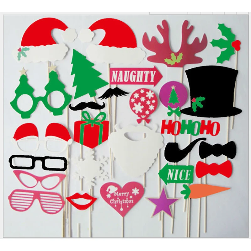 

50PCs/Set 2019 Hot Sales Christmas Photo Booth Props Kit Masks Lips Beard Snowman Wedding Christmas Party Decoration Supplies
