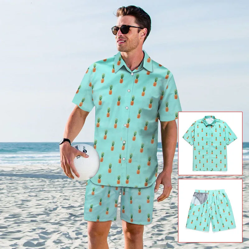 Праздничная Гавайская Мужская рубашка, новая мода, повседневные пляжные летние рубашки для мужчин, принт фрукт, ананас, блузка, верхняя одежда