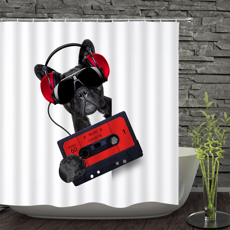 

Custom Waterproof Polyester Fabric Washable Curtain Bathroom Home Decoration Beach Rock Cat Shower Curtain Screen With Hooks