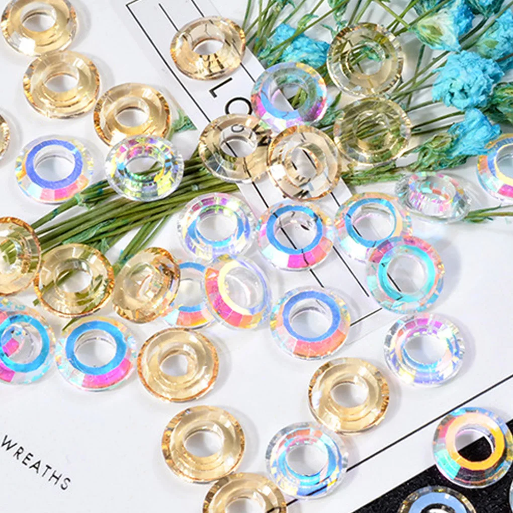 10Pcs/set Ring Nail Rhinestones Sequin Crystal Doughnut Jewelry Women Girls 3D Nail Art Decoration